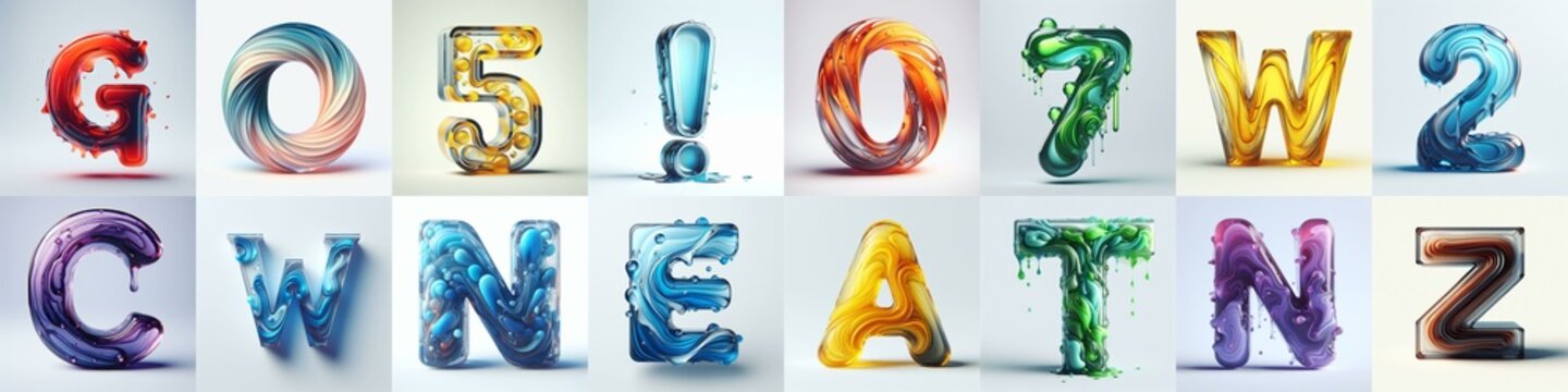 glass 3D Lettering Typeface. AI generated illustration