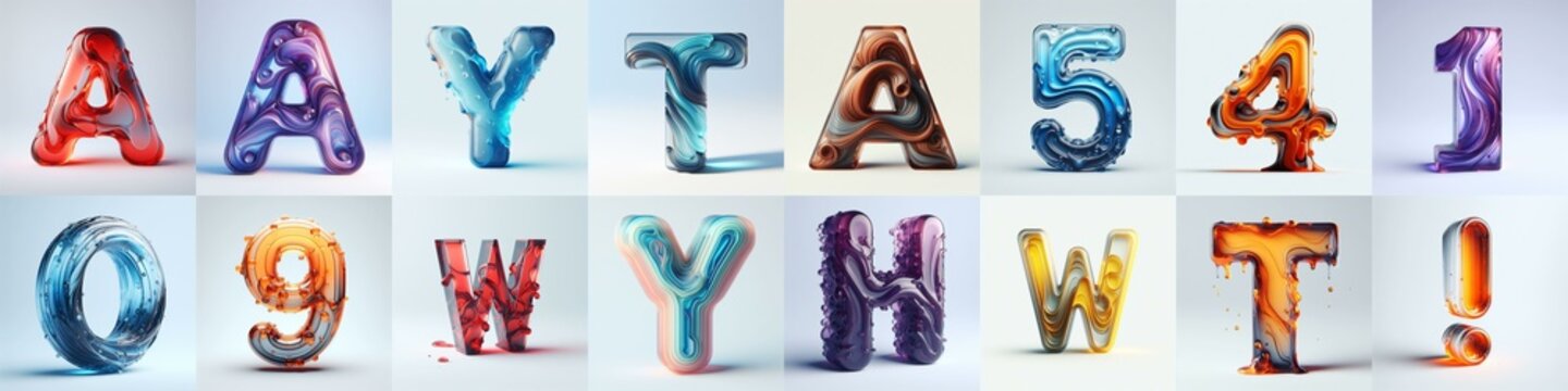 glass 3D Lettering Typeface. AI generated illustration