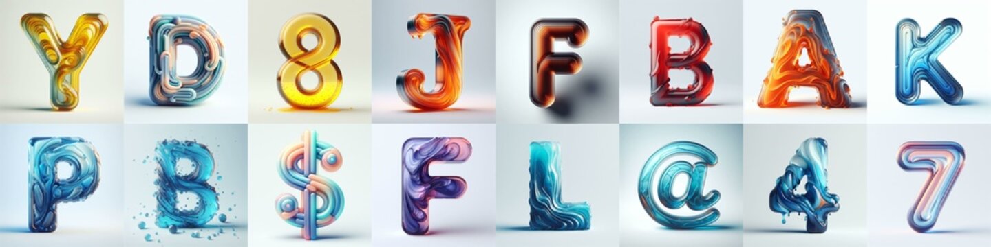 glass 3D Lettering Typeface. AI generated illustration