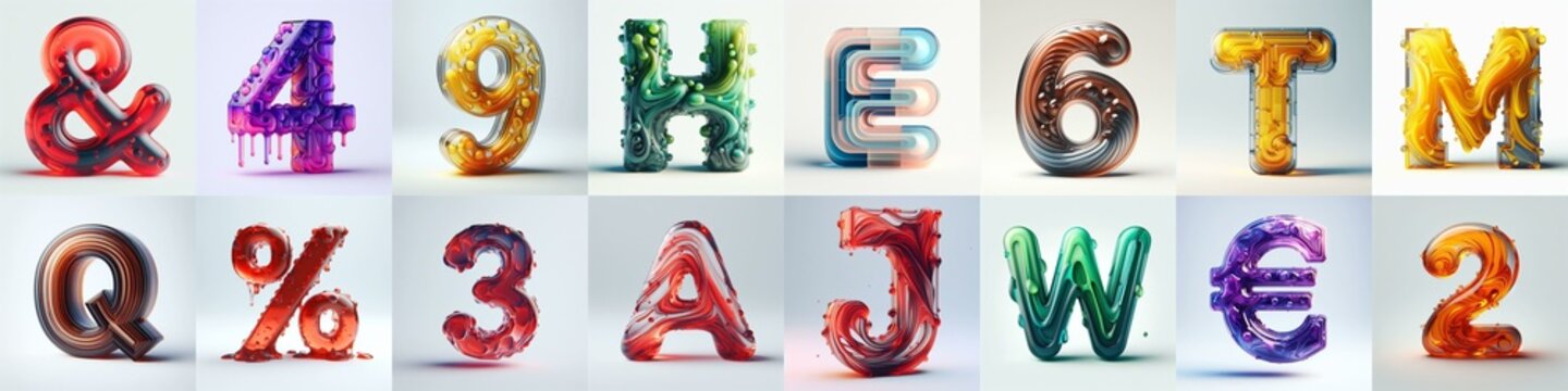glass 3D Lettering Typeface. AI generated illustration