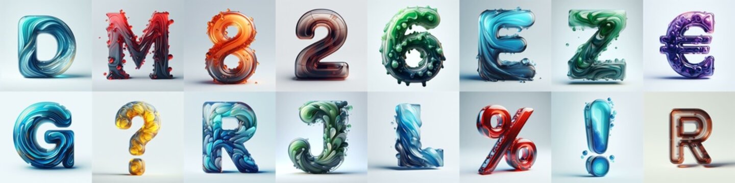 glass 3D Lettering Typeface. AI generated illustration