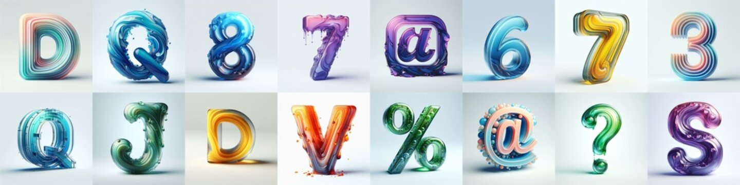 glass 3D Lettering Typeface. AI generated illustration