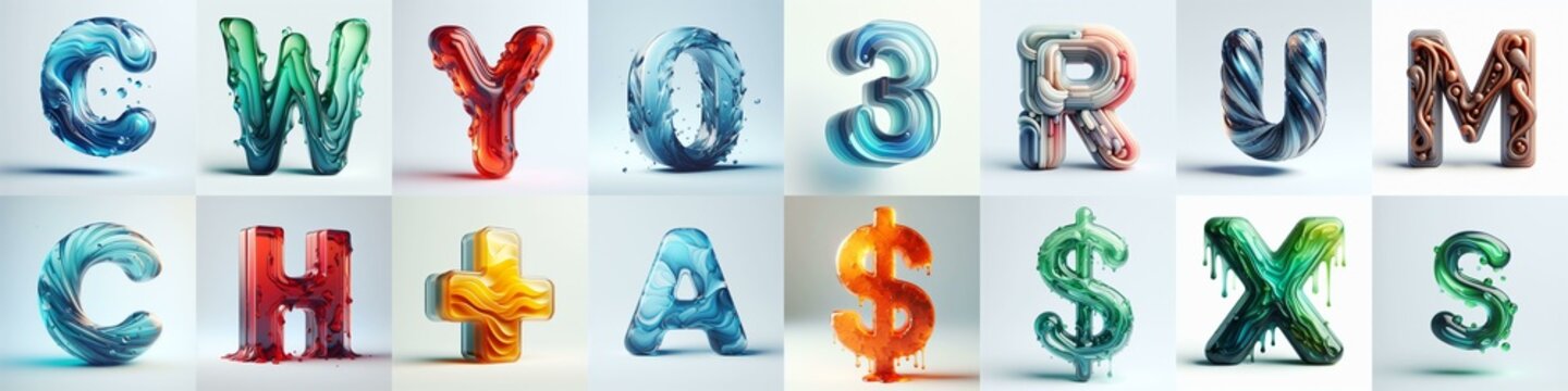 glass 3D Lettering Typeface. AI generated illustration