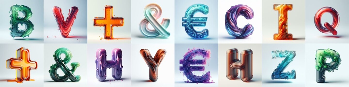 glass 3D Lettering Typeface. AI generated illustration