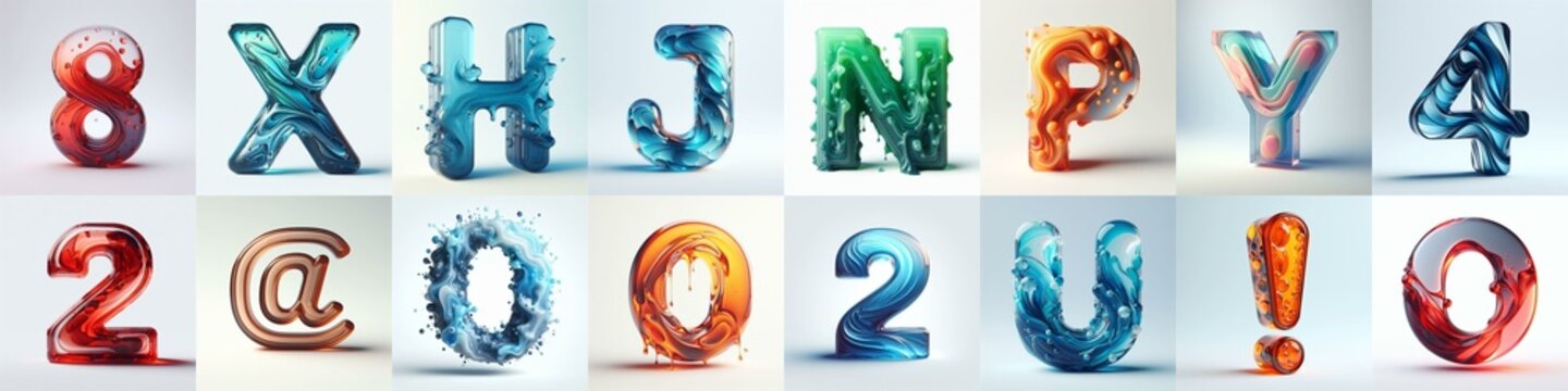 glass 3D Lettering Typeface. AI generated illustration