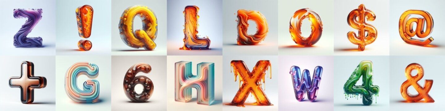 glass 3D Lettering Typeface. AI generated illustration