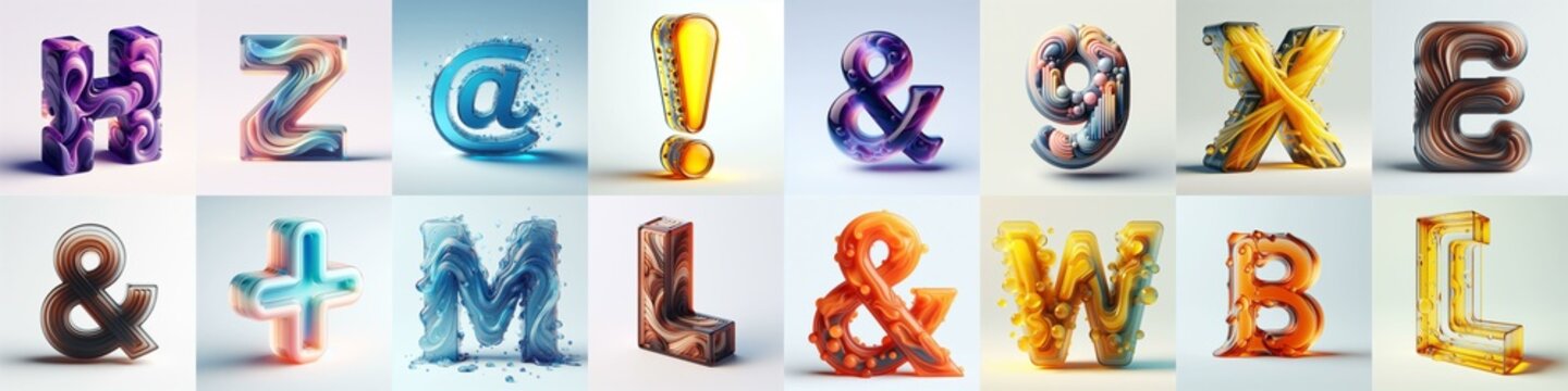 glass 3D Lettering Typeface. AI generated illustration