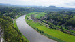 © Solarisys - Beautiful summer view of Elbe river from Bastei view pont. Colorful morning scene of Saxon Switzerland national park, Germany, Europe.