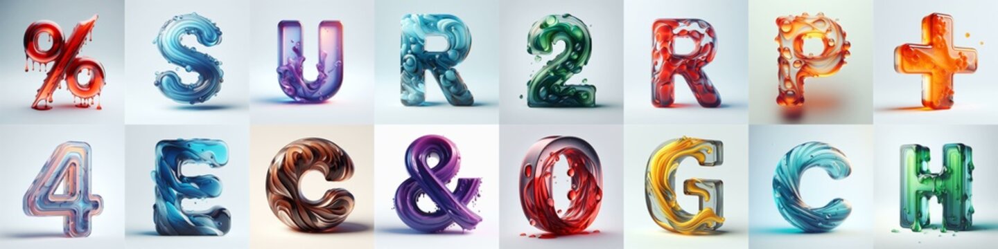 glass 3D Lettering Typeface. AI generated illustration