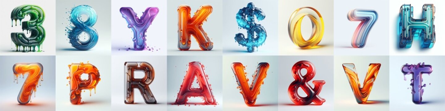 glass 3D Lettering Typeface. AI generated illustration