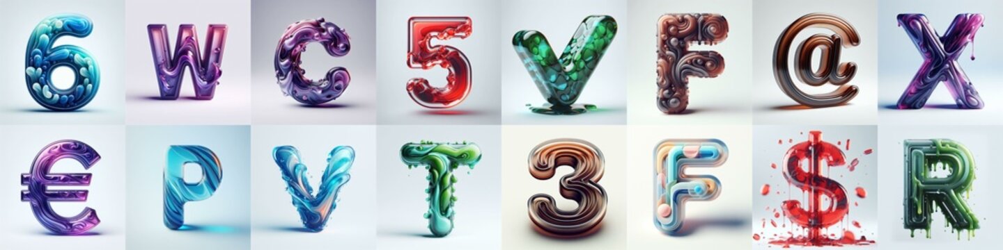 glass 3D Lettering Typeface. AI generated illustration