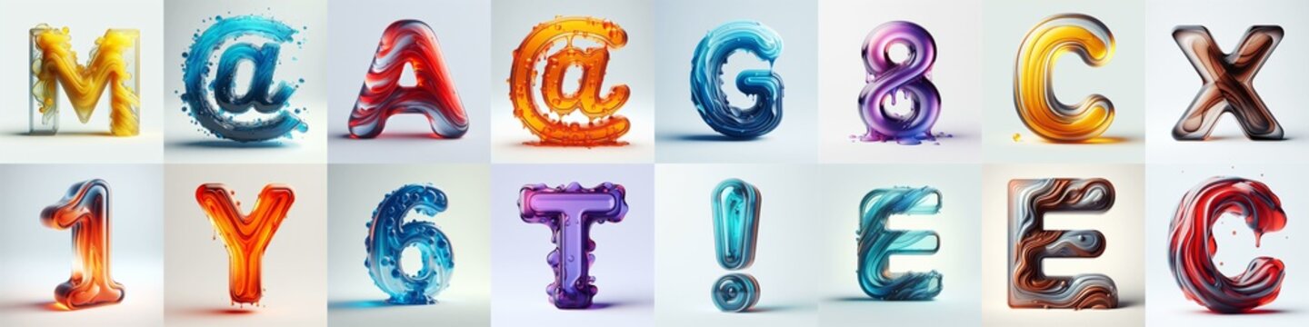 glass 3D Lettering Typeface. AI generated illustration