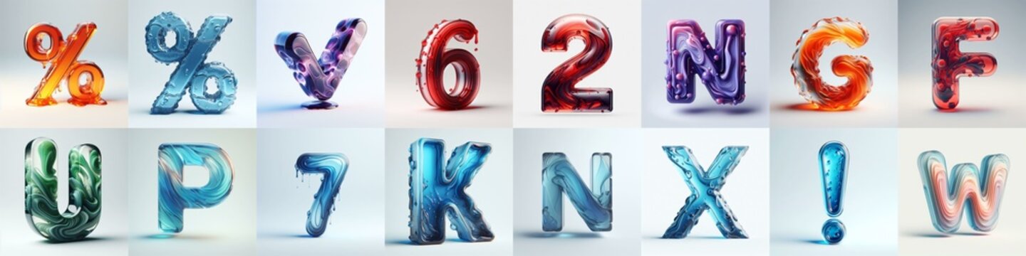 glass 3D Lettering Typeface. AI generated illustration