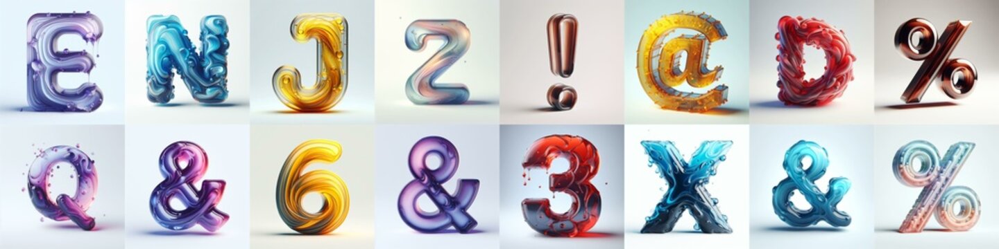 glass 3D Lettering Typeface. AI generated illustration