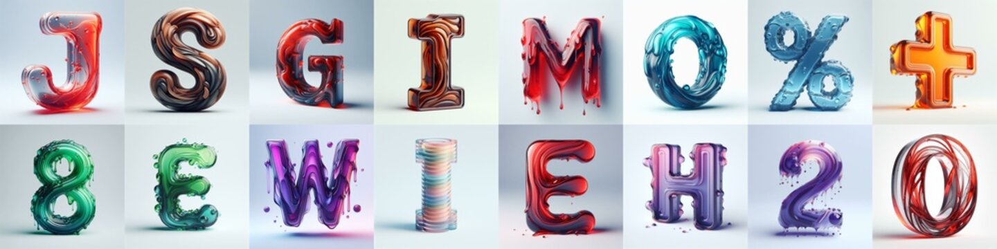 glass 3D Lettering Typeface. AI generated illustration