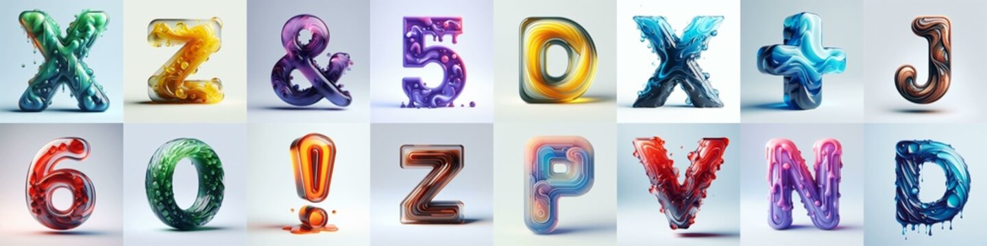 glass 3D Lettering Typeface. AI generated illustration