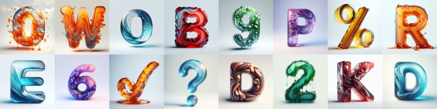 glass 3D Lettering Typeface. AI generated illustration