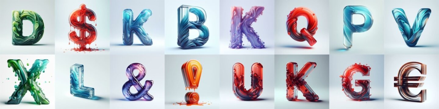 glass 3D Lettering Typeface. AI generated illustration