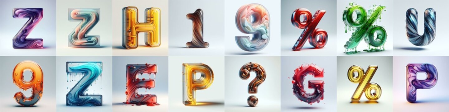 glass 3D Lettering Typeface. AI generated illustration