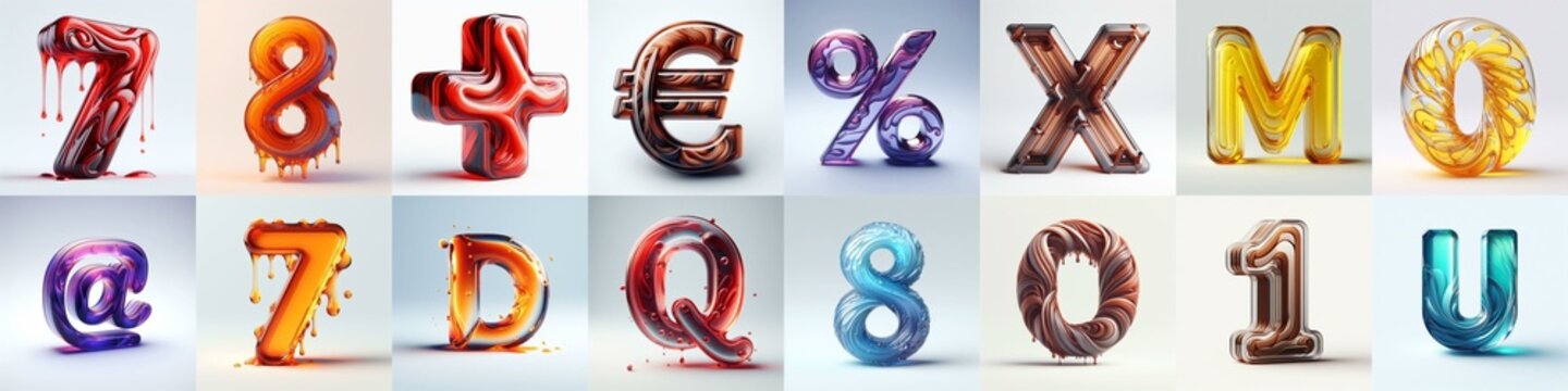 glass 3D Lettering Typeface. AI generated illustration