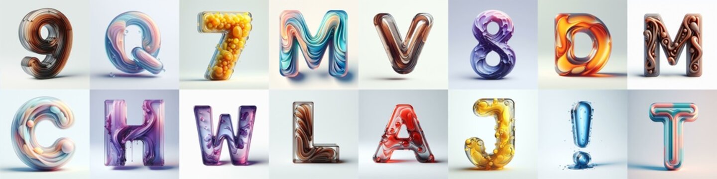 glass 3D Lettering Typeface. AI generated illustration