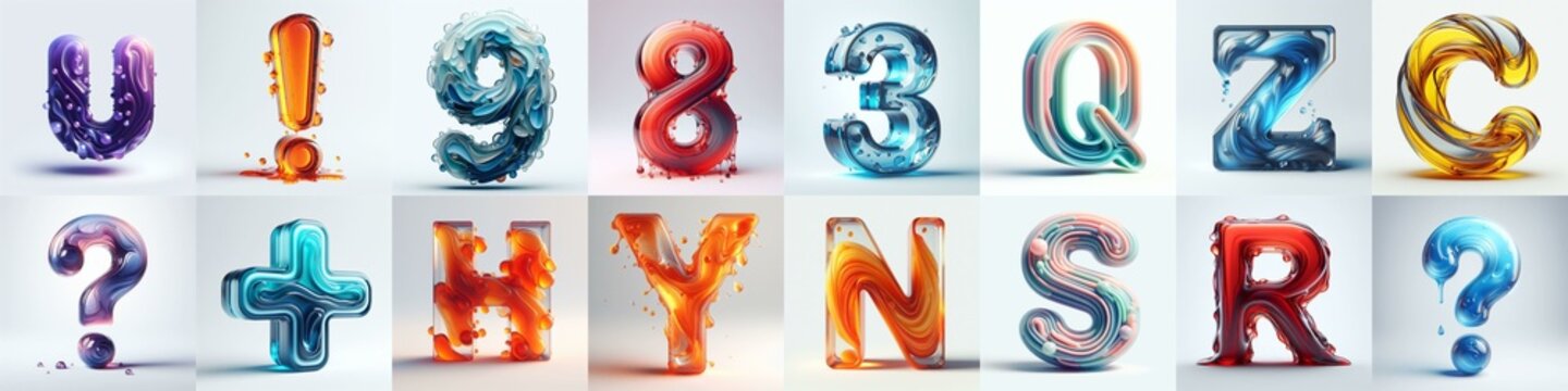glass 3D Lettering Typeface. AI generated illustration