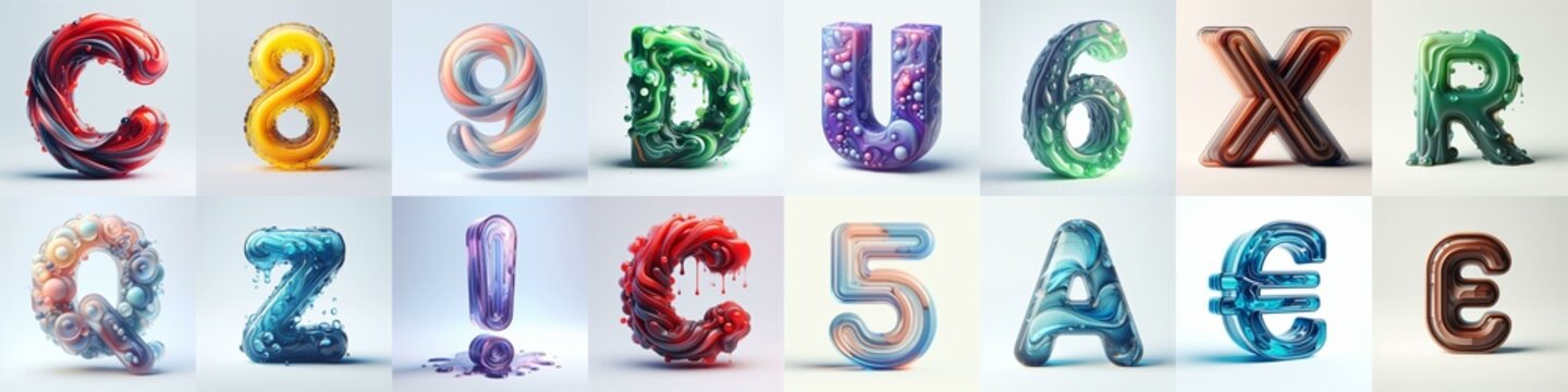 glass 3D Lettering Typeface. AI generated illustration