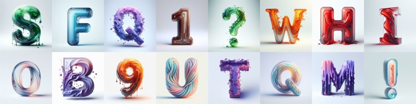 glass 3D Lettering Typeface. AI generated illustration