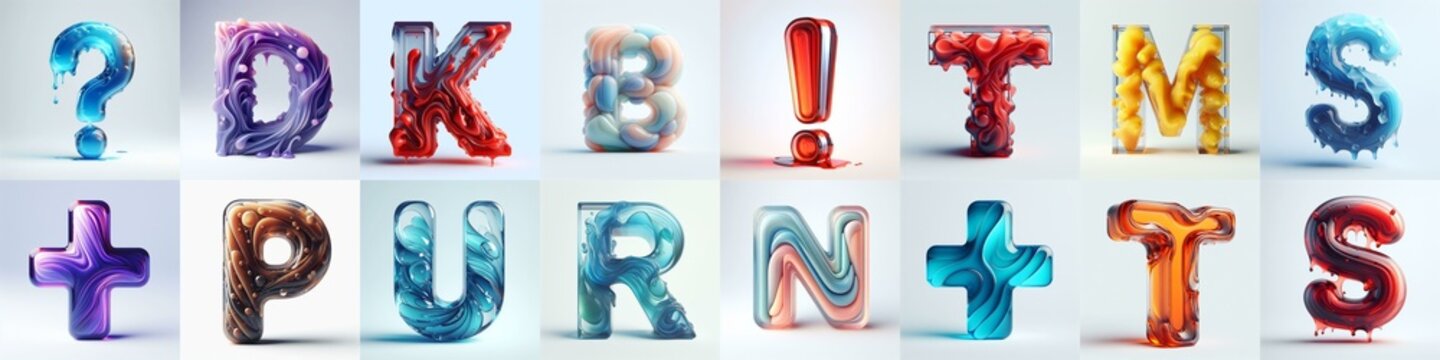 glass 3D Lettering Typeface. AI generated illustration