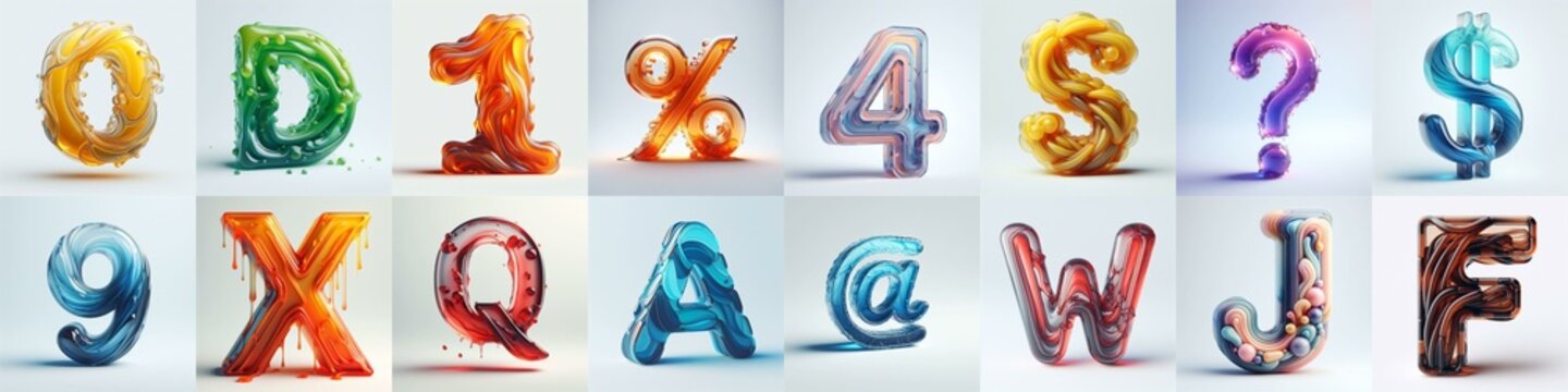 glass 3D Lettering Typeface. AI generated illustration