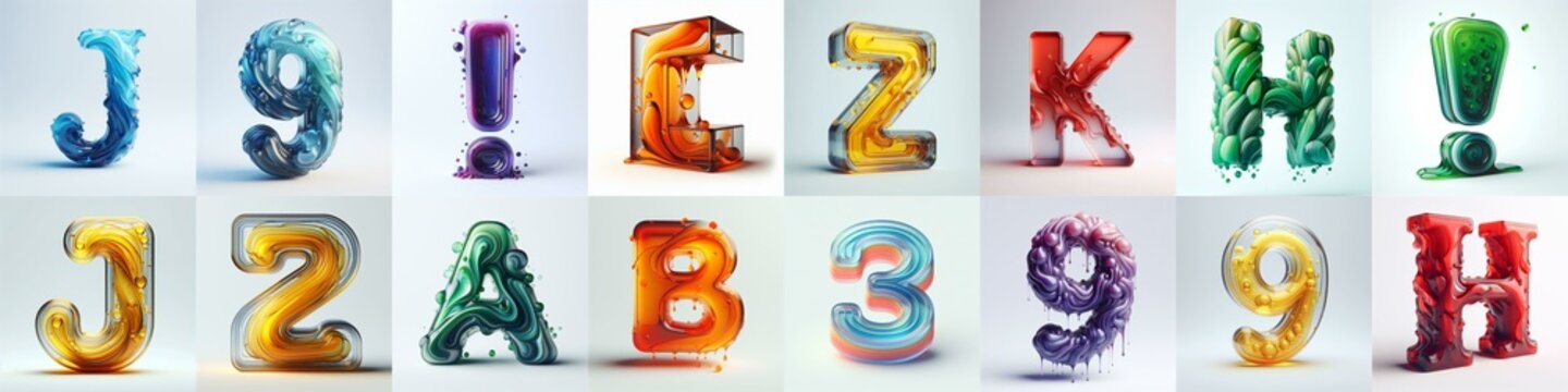 glass 3D Lettering Typeface. AI generated illustration