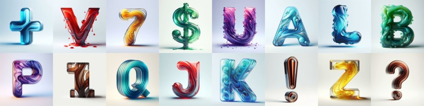 glass 3D Lettering Typeface. AI generated illustration