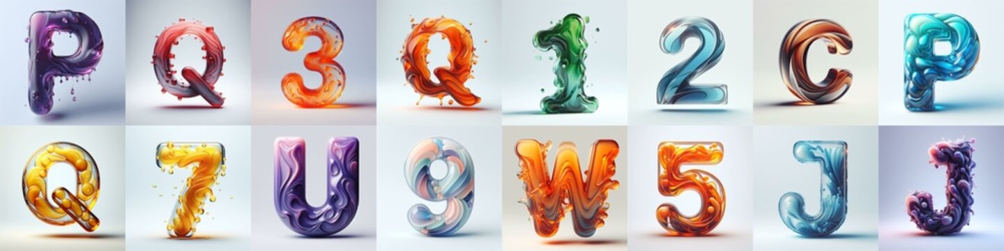 glass 3D Lettering Typeface. AI generated illustration