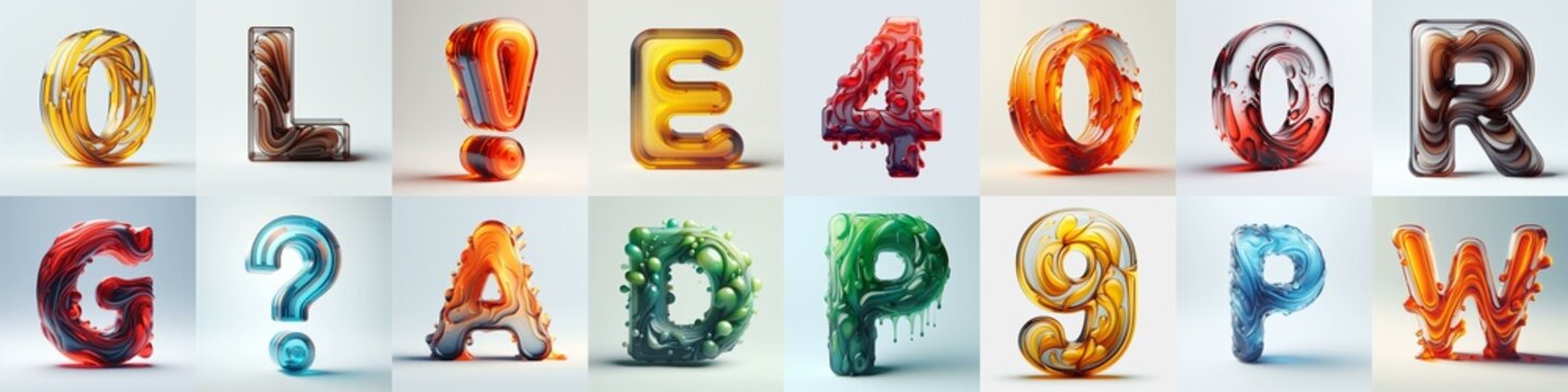 glass 3D Lettering Typeface. AI generated illustration