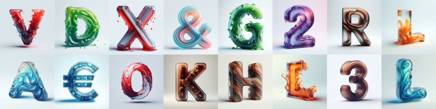 glass 3D Lettering Typeface. AI generated illustration