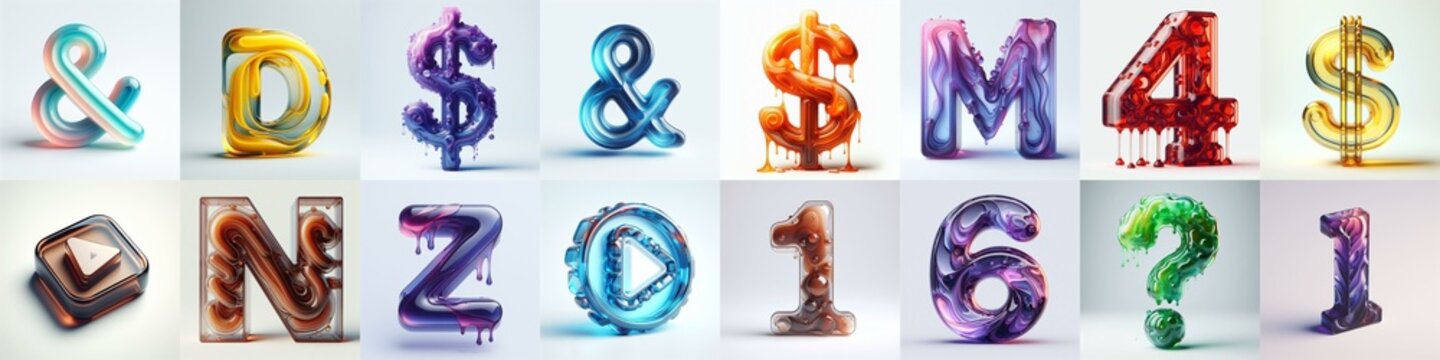 glass 3D Lettering Typeface. AI generated illustration
