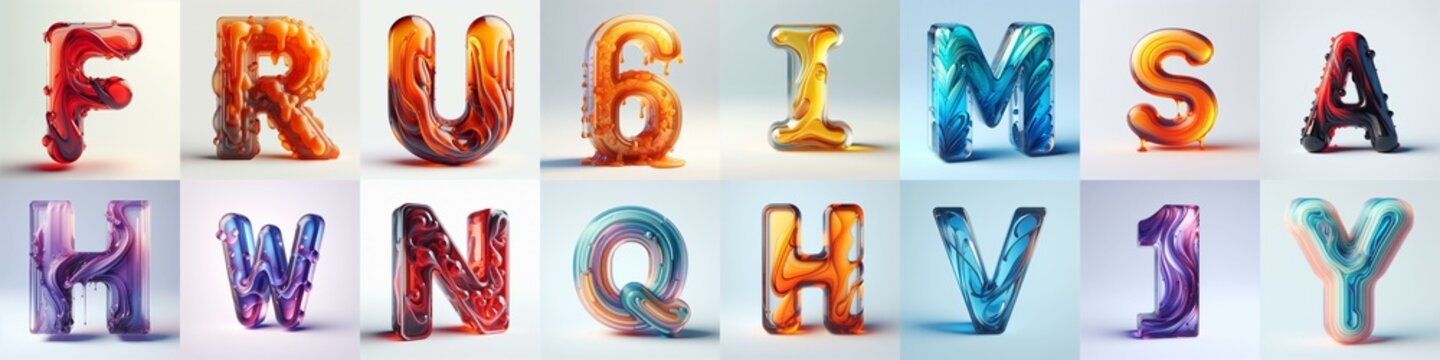 glass 3D Lettering Typeface. AI generated illustration