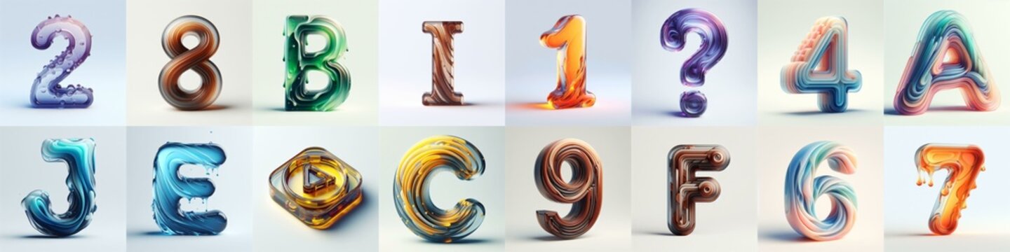 glass 3D Lettering Typeface. AI generated illustration
