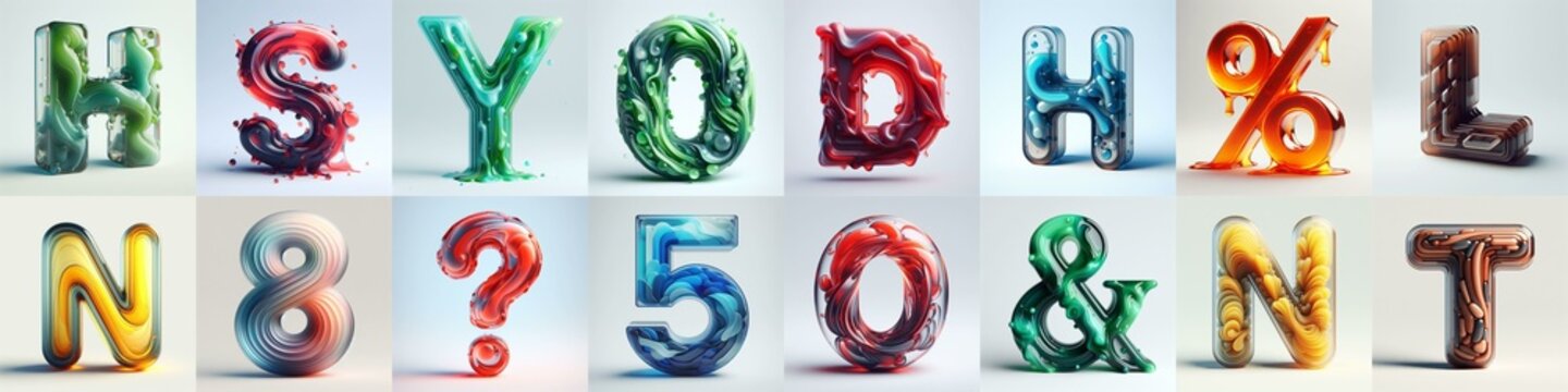 glass 3D Lettering Typeface. AI generated illustration