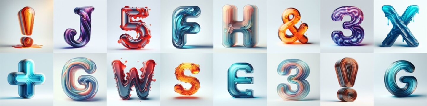 glass 3D Lettering Typeface. AI generated illustration