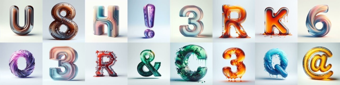 glass 3D Lettering Typeface. AI generated illustration