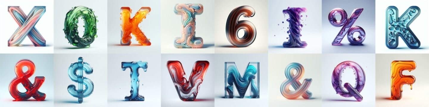 glass 3D Lettering Typeface. AI generated illustration