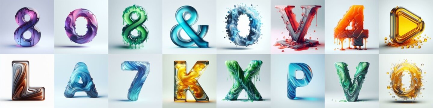 glass 3D Lettering Typeface. AI generated illustration