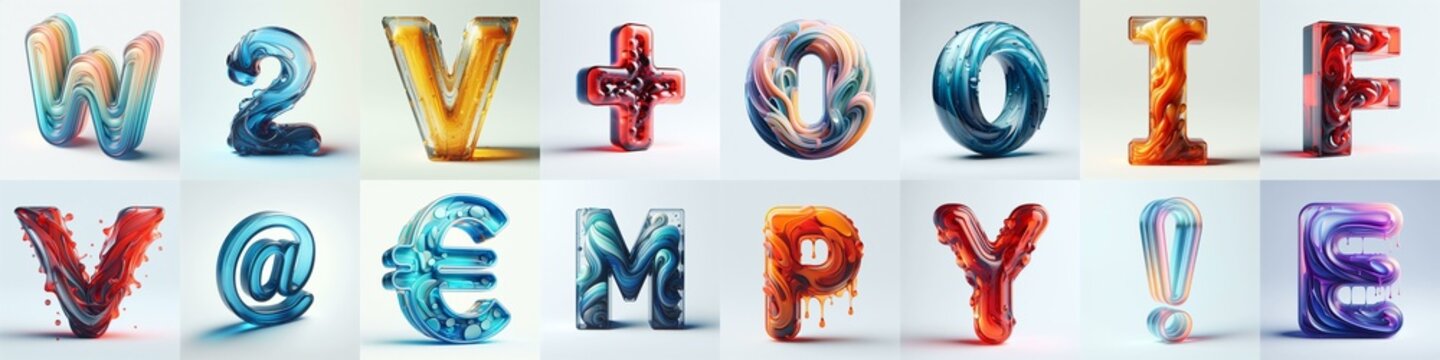 glass 3D Lettering Typeface. AI generated illustration