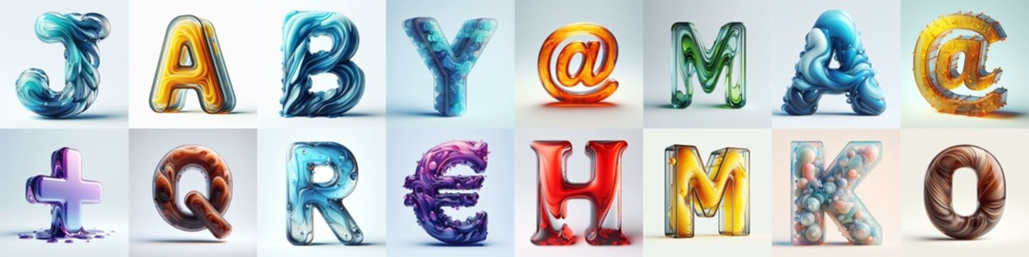 glass 3D Lettering Typeface. AI generated illustration