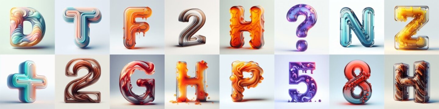 glass 3D Lettering Typeface. AI generated illustration
