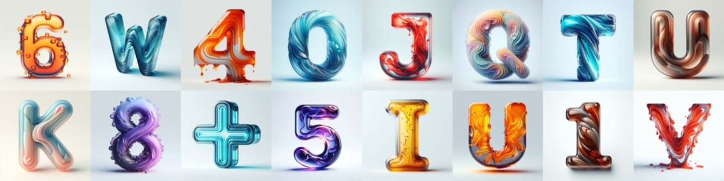 glass 3D Lettering Typeface. AI generated illustration