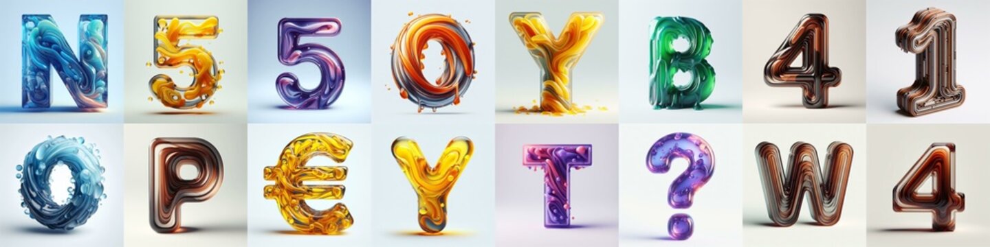 glass 3D Lettering Typeface. AI generated illustration