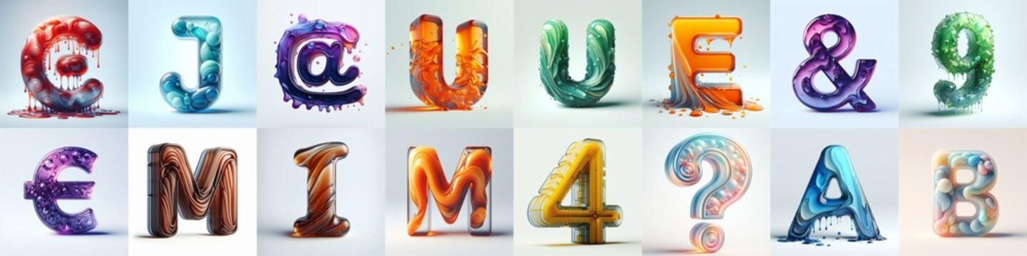 glass 3D Lettering Typeface. AI generated illustration