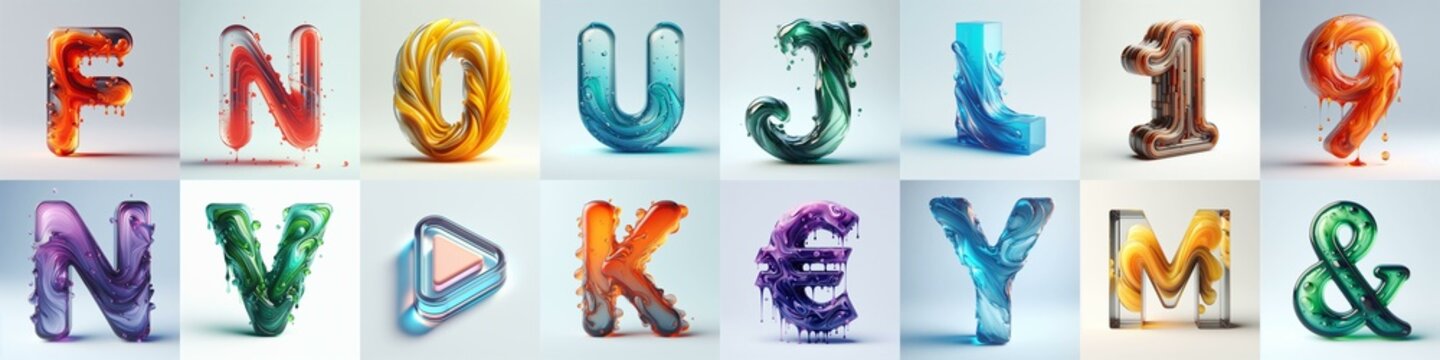 glass 3D Lettering Typeface. AI generated illustration